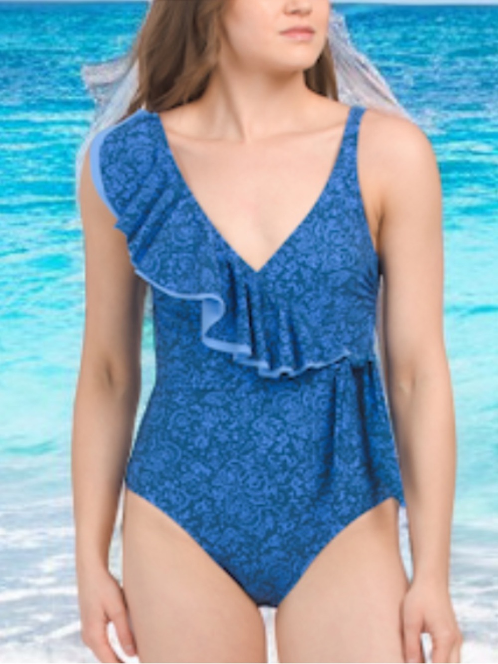 New Profile By Gottex Blue Ruffle One-Piece Swimsuit,Size XL,Price is Firm